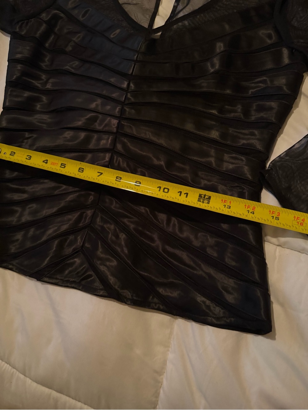 Dress Barn Black Sheer Mesh and Satin Stripe V-Neck Top - Picture 5 of 10
